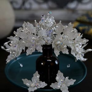 White Flowers Silver Color Bridal Crwon Tiara
